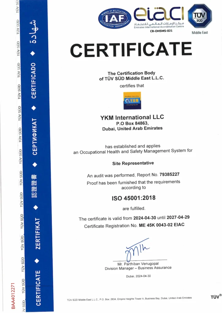 YKM-International-LLC-ISO-45001-Certificate