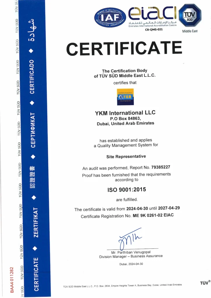 YKM-International-LLC---ISO-9001 Certificate